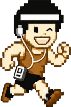 Mochi running with headphones on
